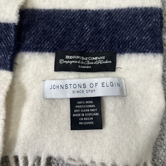 Hudsons Bay HBC Stripes Scarf - Johnstons of Elgin 100% Wool Ivory - Picture 2 of 8